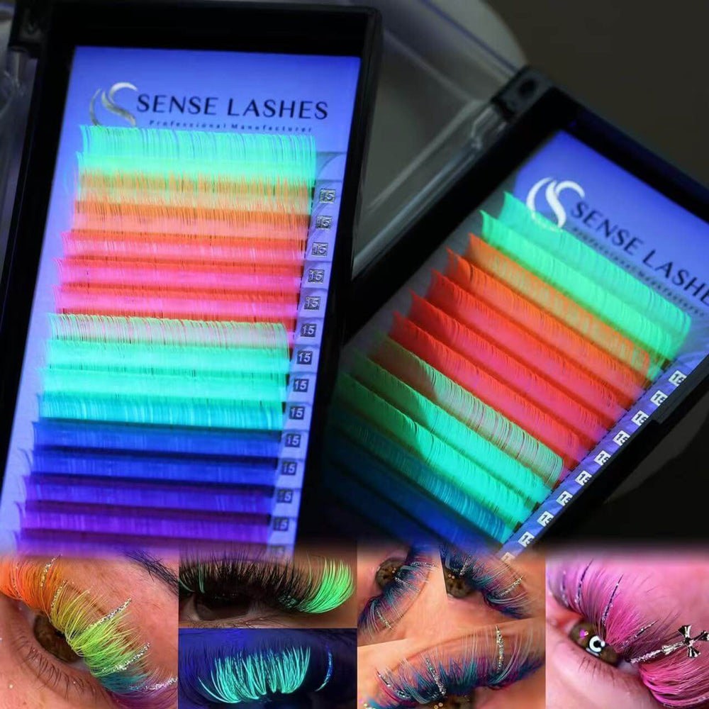 SENSELASHES glow fluorescent colorful eyelash extensions, 0.07mm