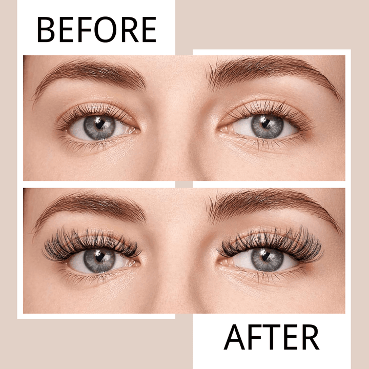 Before and after 30D cluster lash extensions at home - SENSELASHES 