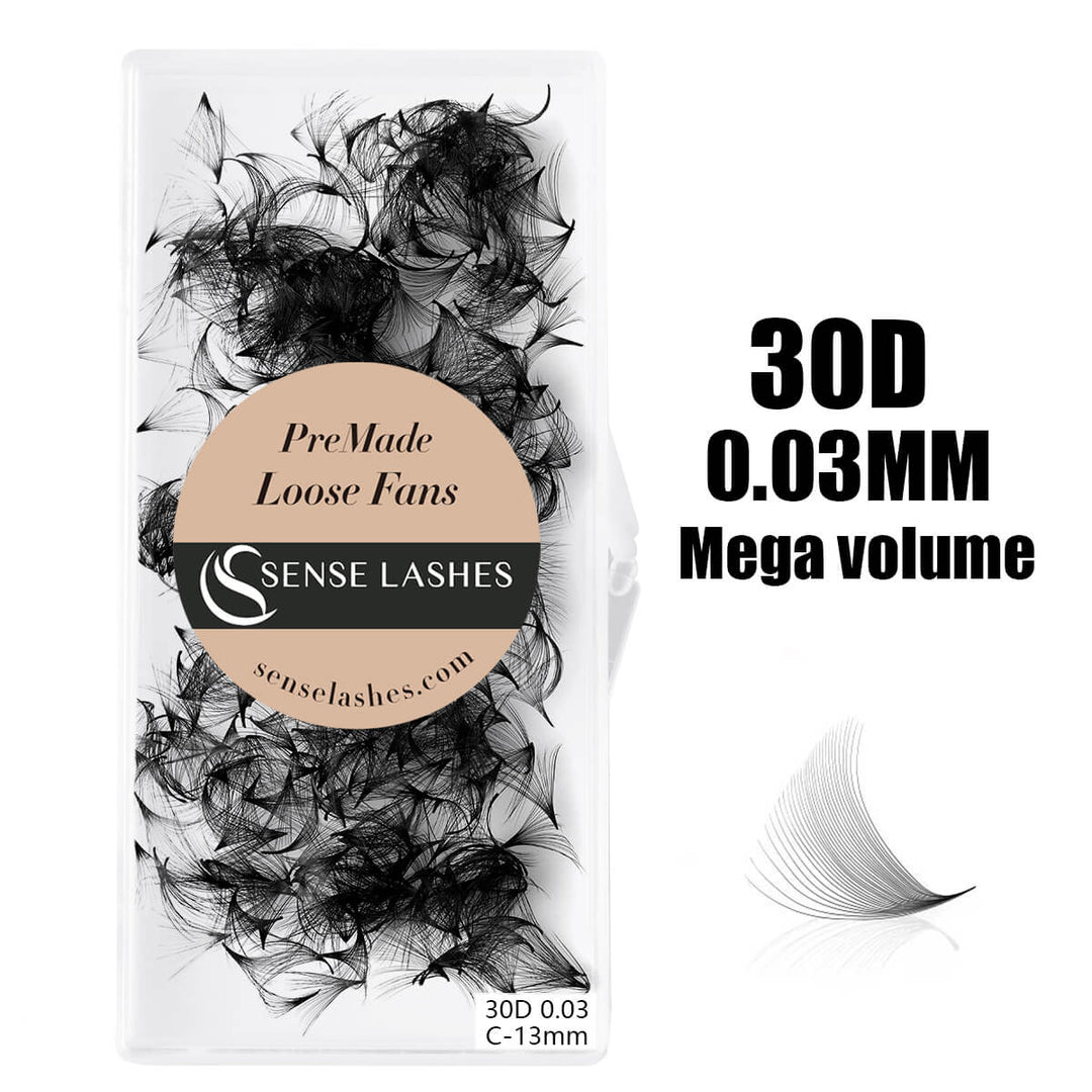 30D Premade Loose Fans for Mega Volume Eyelash Extensions by SENSELASHES