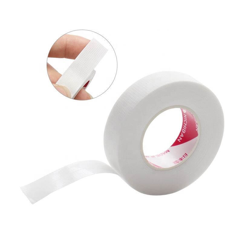 White breathable Nichiban eyelash extension tape roll with flexible PE strip for lash application