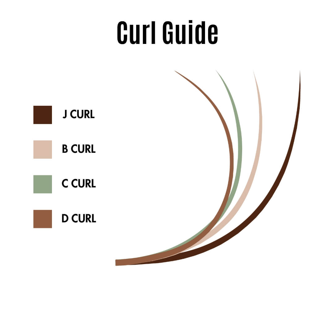 Explore Kitten Lashes curl options: J, B, C, and D curls. 