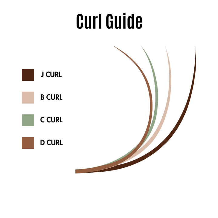 Explore Kitten Lashes curl options: J, B, C, and D curls. 