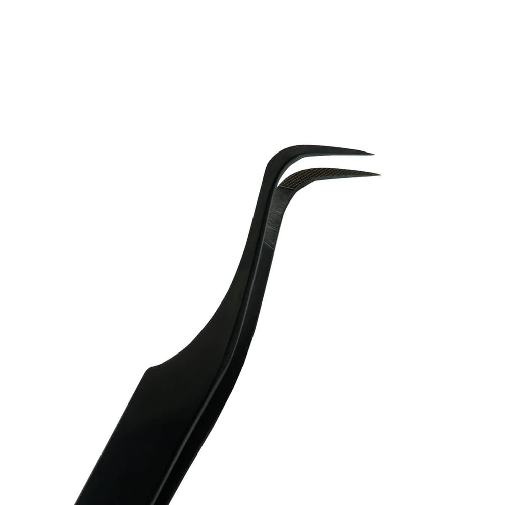 Black Curved Fiber Tip Tweezers for Mega Volume Eyelash Extensions