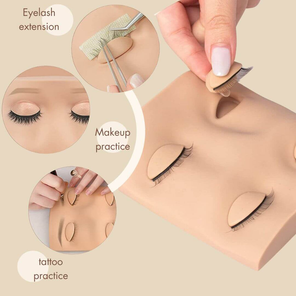 Eyelash extension practice mannequin with removable eyelids, makeup and tattoo practice.