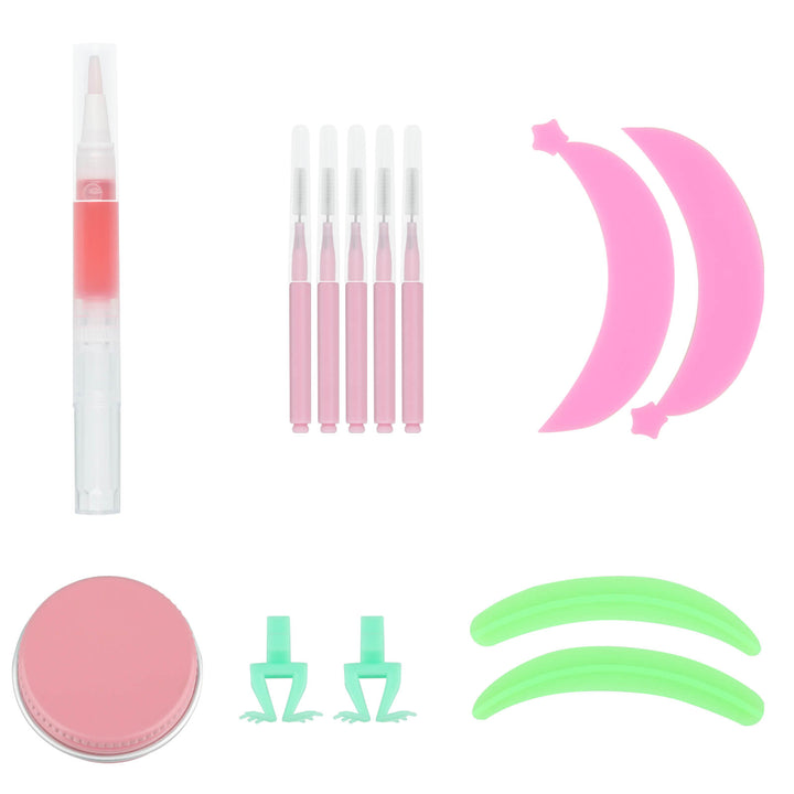 Lash Separator Kit items: pads, clips, glue, oil and brushes 