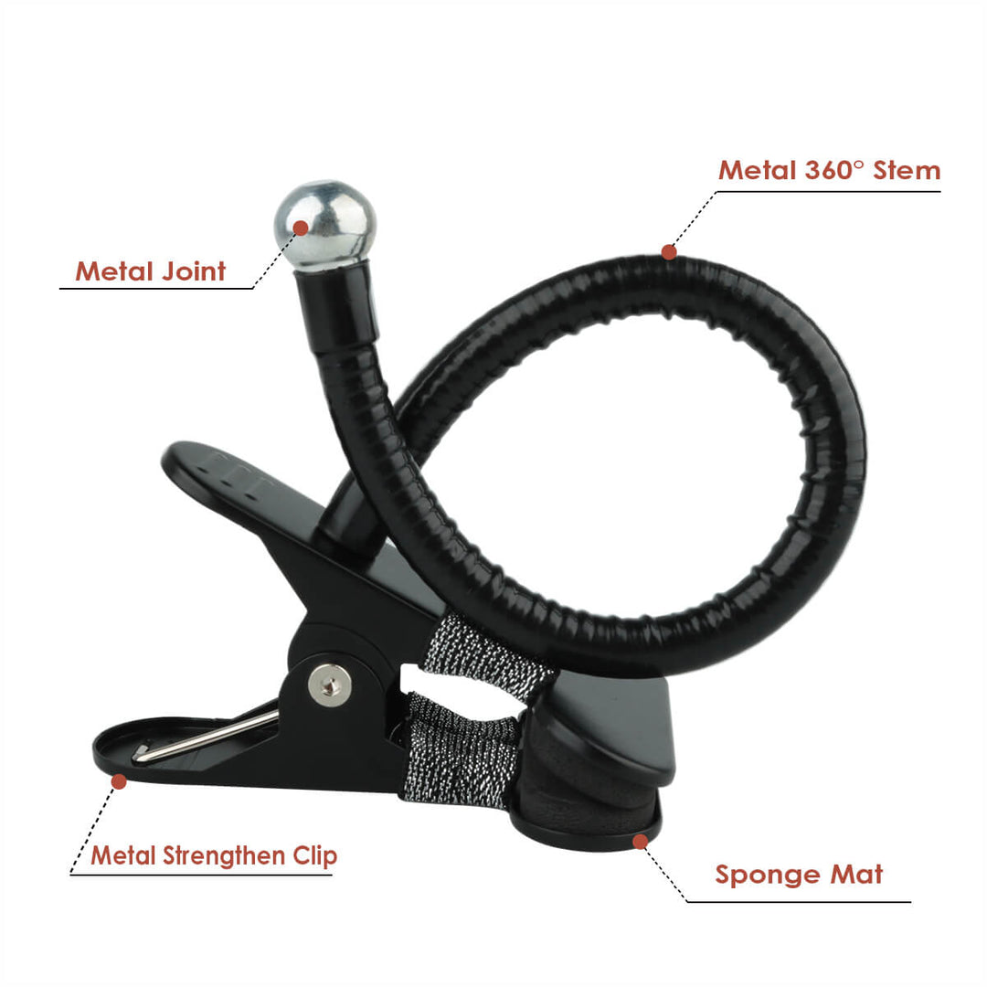 Adjustable clip-on security mirror mount. 360 degree rotation. Easy to install. 