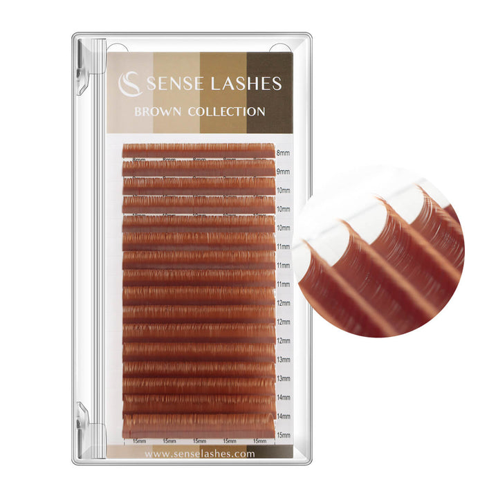 SenseLashes Brown Collection Matte Brown Eyelash Extensions. Mix tray with lengths from 8-15mm. Professional lash products.