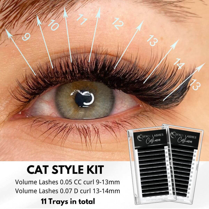 Cat Eye Lash Extensions Kit, volume lashes in different lengths