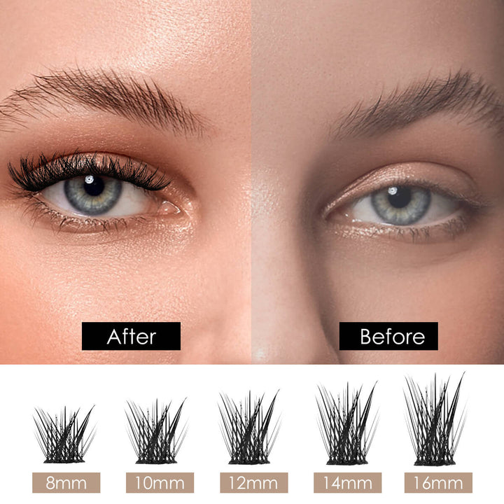 DIY cluster lashes before and after, different lengths available. 