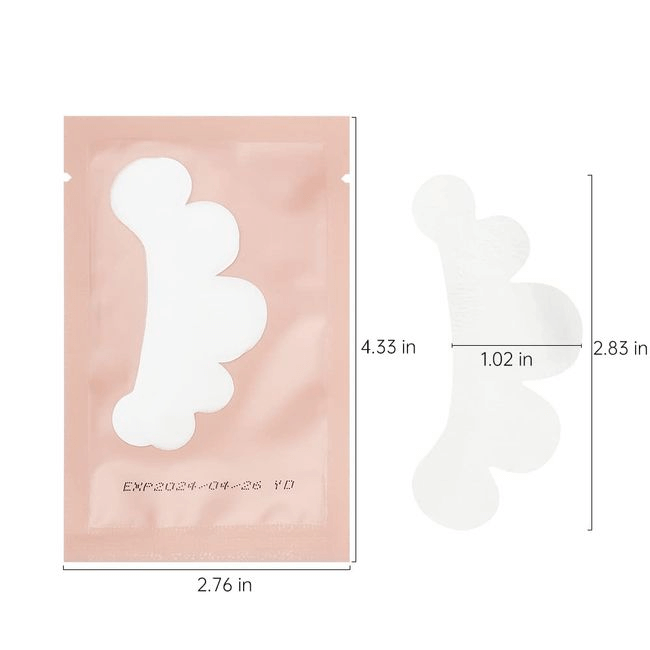 Cloud Shape eye pads product image with dimensions and expiration date 
