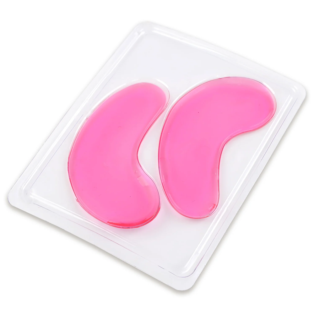 Pink collagen gel eye pads in clear tray 