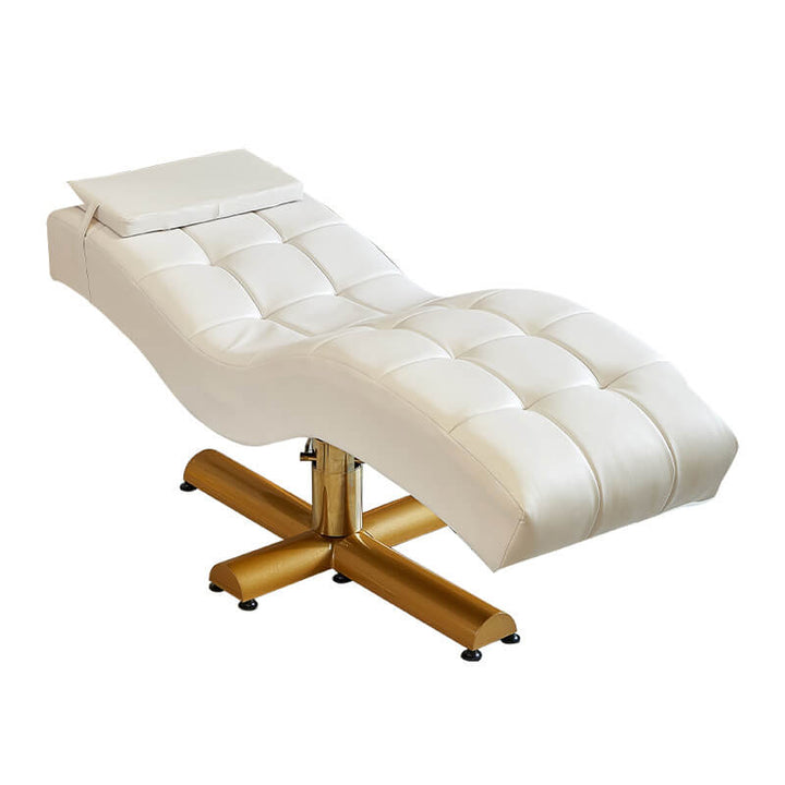 Curved Lash Beauty Bed - White with Gold Base, Adjustable for Lash Extensions