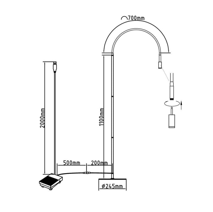 Sense Lashes Floor UV Lash Lamp - Technical Drawing with Dimensions