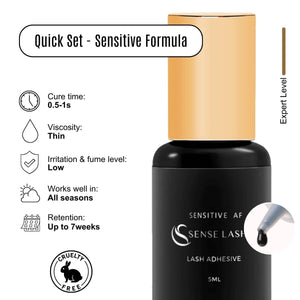 Sense Lash Sensitive AF lash adhesive bottle, quick set, 0.5-1s cure, low irritation, 5ml