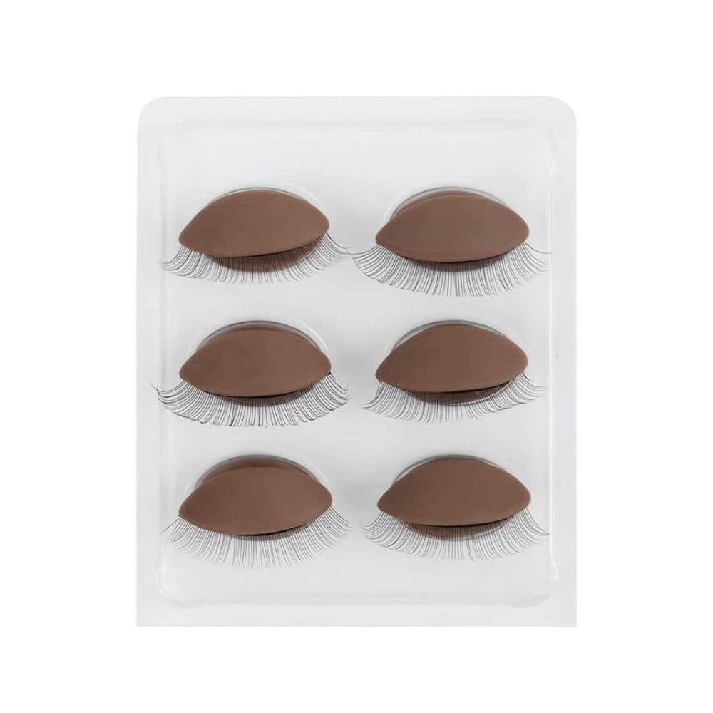 6 practice eyelids for eyelash extension training. Soft silica gel eyelids with black lashes, for salon use