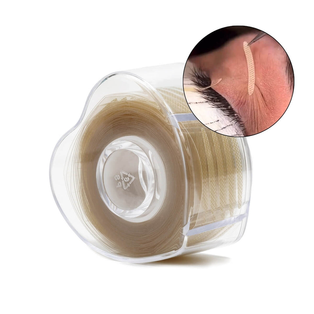 Transparent roll of eyelid tape with beige strips for double eyelid makeup application