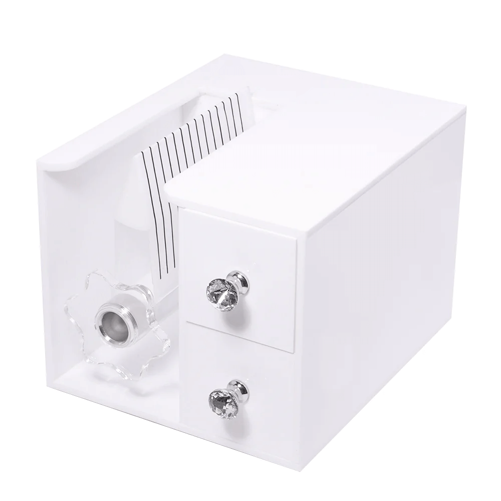 White lash fanning machine storage case with drawers and crystal knobs 
