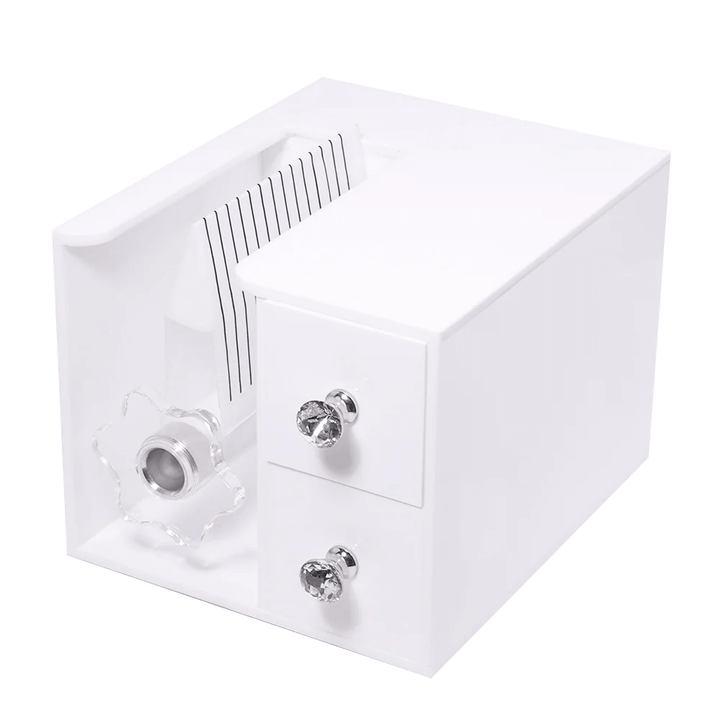 White lash fanning machine storage case with drawers and crystal knobs 