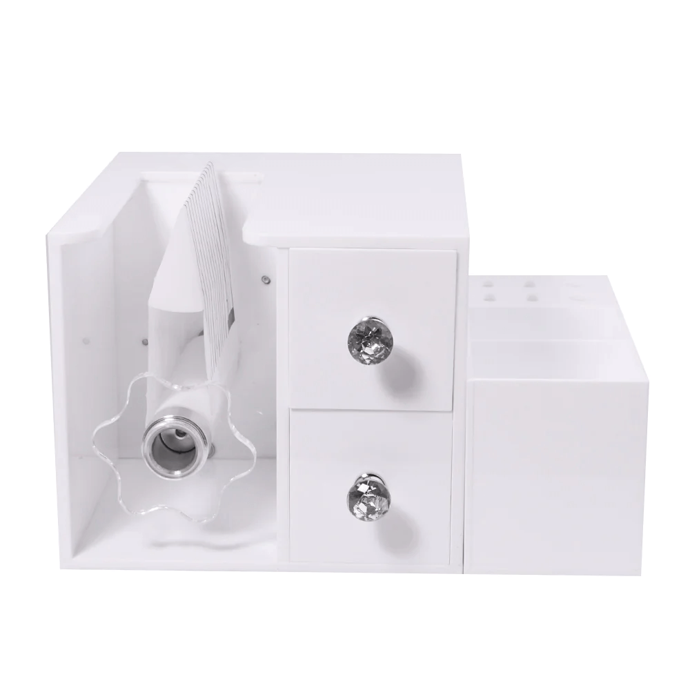 White fanning machine with storage for eyelash extensions 