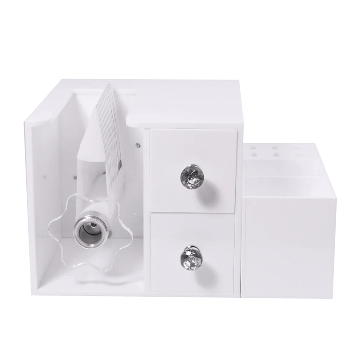 White fanning machine with storage for eyelash extensions 