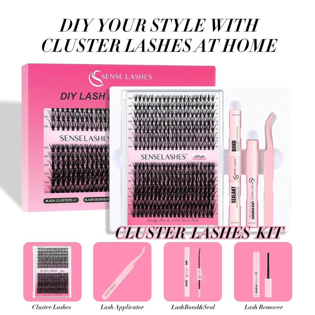 SENSELASHES Cluster Lashes Kit: DIY Eyelash Extensions for Home Use