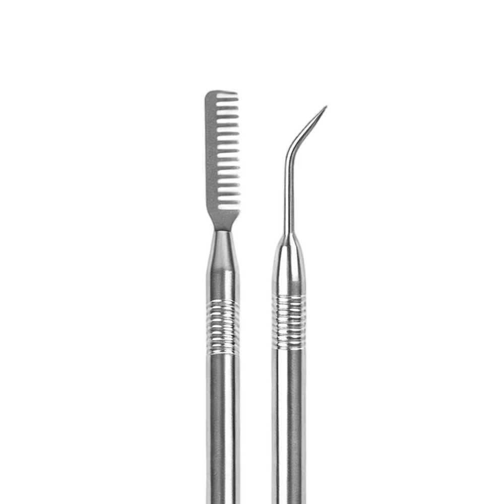 2-in-1 stainless steel lash lift separator with comb and angled tip