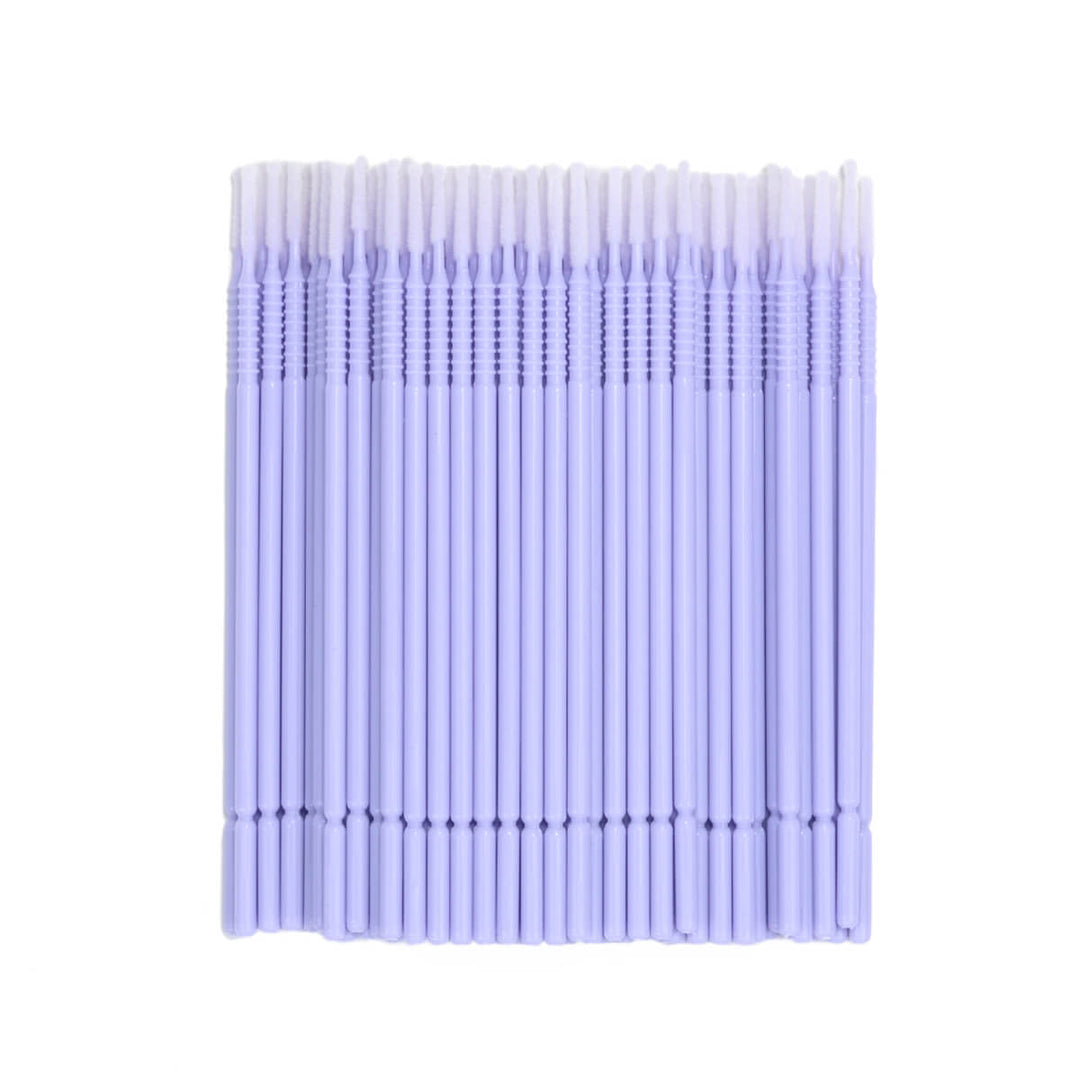 Purple long tip micro brushes, 100 lint-free applicators for lash primer and remover