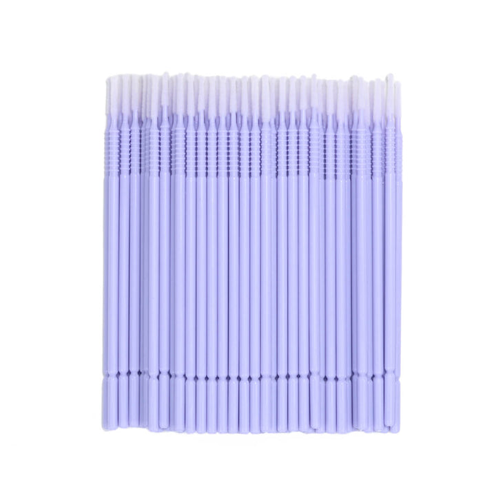 Purple long tip micro brushes, 100 lint-free applicators for lash primer and remover