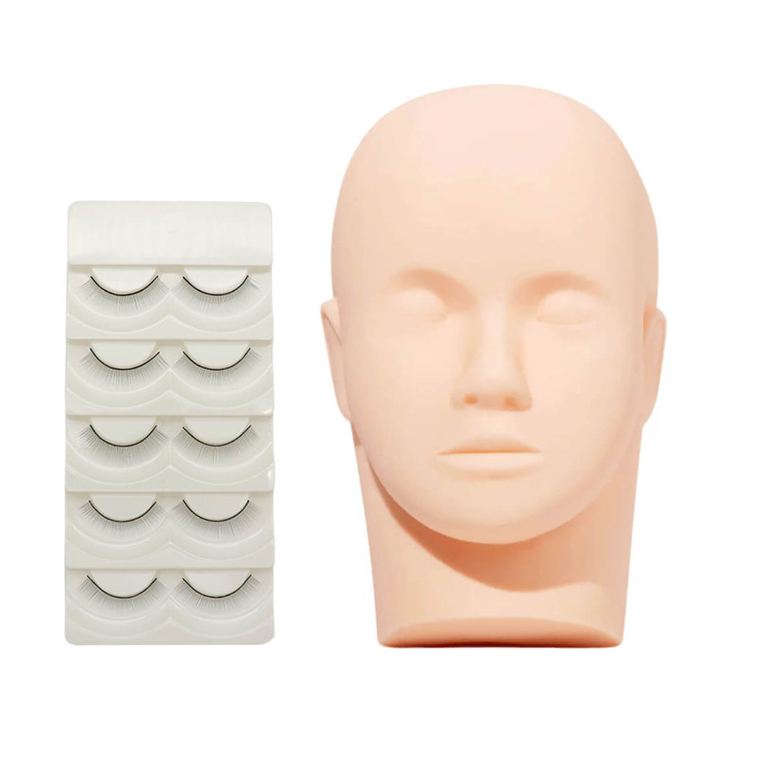 Practice mannequin head with 5 pairs of practice lash strips for eyelash extension training
