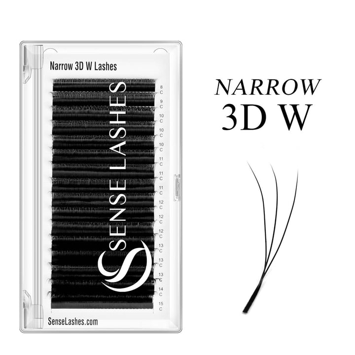 Narrow 3D W eyelashes in clear tray with mixed lengths