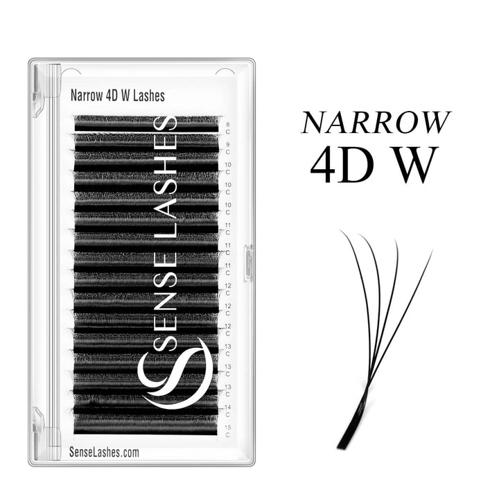 Narrow 4D W eyelash extension tray with mixed C curl lengths 8-15mm