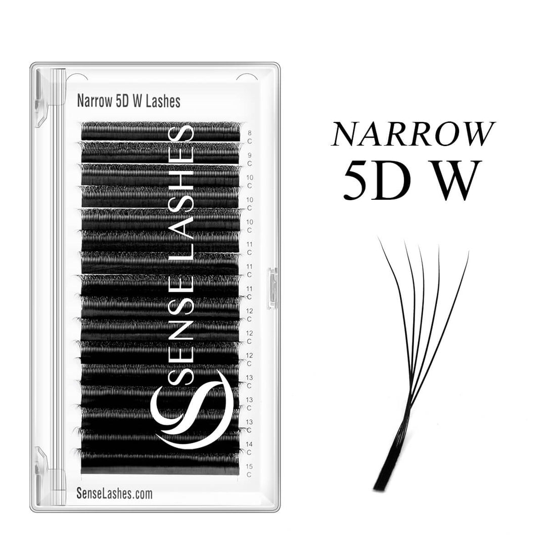 Narrow 5D W lash extension tray with black 0.07 mixed-length C curl fans