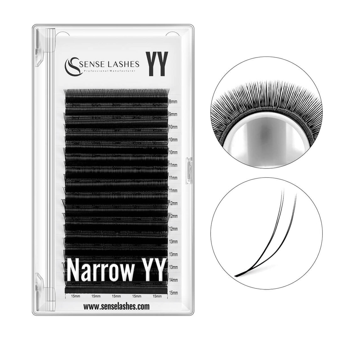 Sense Lashes Narrow YY false eyelashes with detailed close-ups showing length and curl.