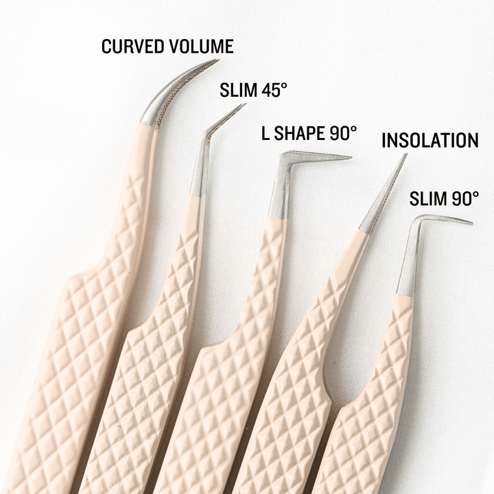 L Shape Nude Color Fiber Tweezers For Eyelash Extension