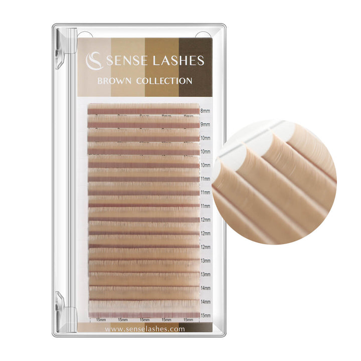 SenseLashes Brown Collection Matte Brown Eyelash Extensions. Mix tray with lengths from 8-15mm. Professional lash products.