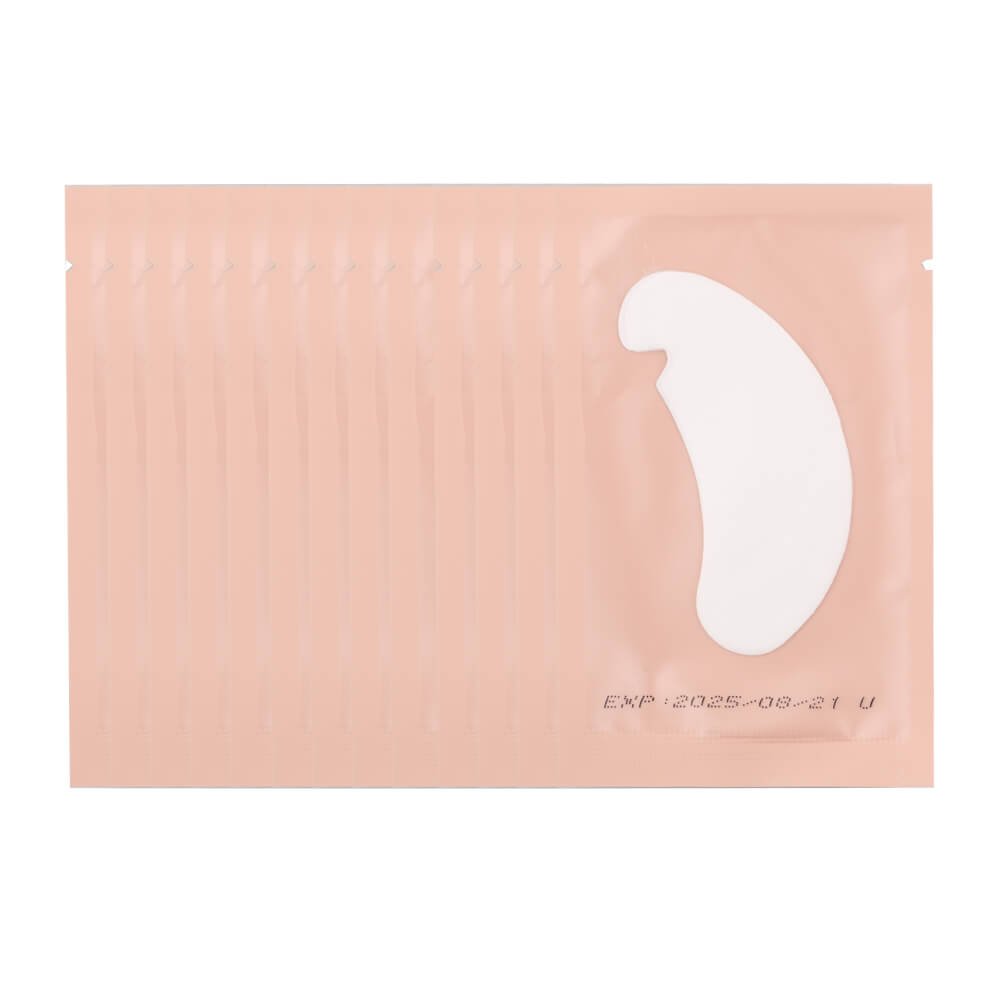 Pink packet of pre-cut eye gel pads, ideal for eyelash extension application. 