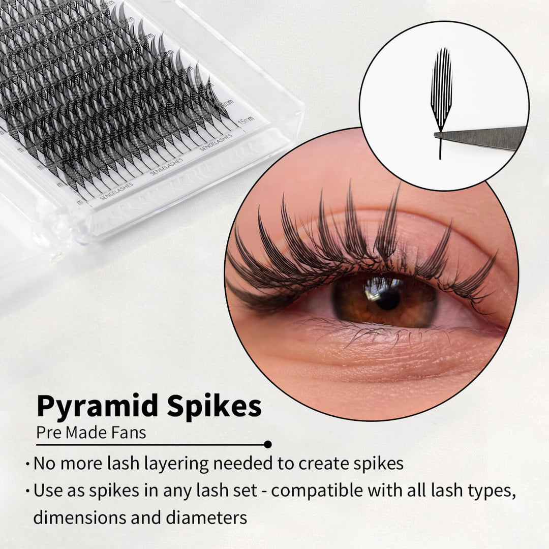 Pyramid Spikes Pre Made Fans: Achieve spiky lash looks easily, no layering required. Compatible with all lash types for stunning results.