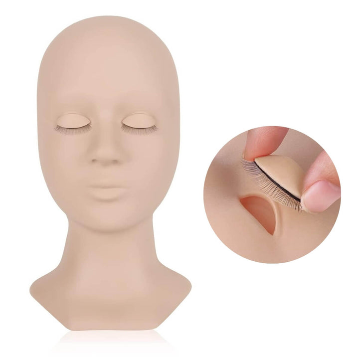 Training Mannequin Head with Eyelash Extensions and Replacement Eyelids for Lash Practice