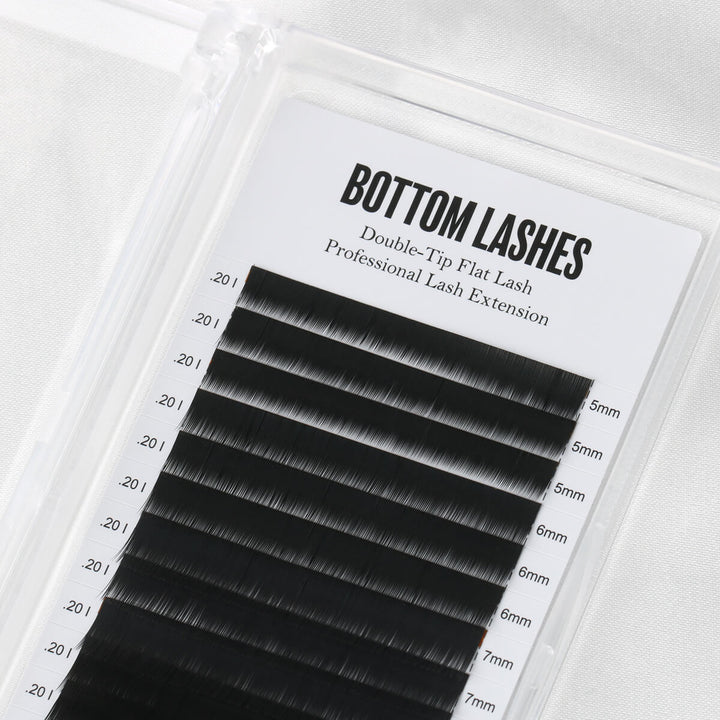 Professional Bottom Lash Extensions: Double-Tip Flat Lashes in varying lengths for precise lower lash application.