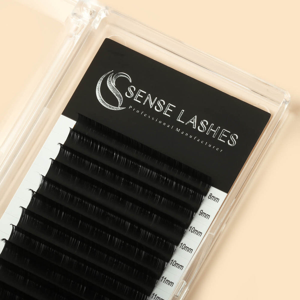 SENSELASHES 0.07mm Royal Sable Eyelash Extensions in case, black, matte