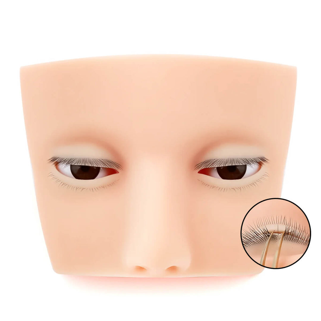 Realistic silicone mannequin head for eyelash extension practice, featuring 3-layer lashes.