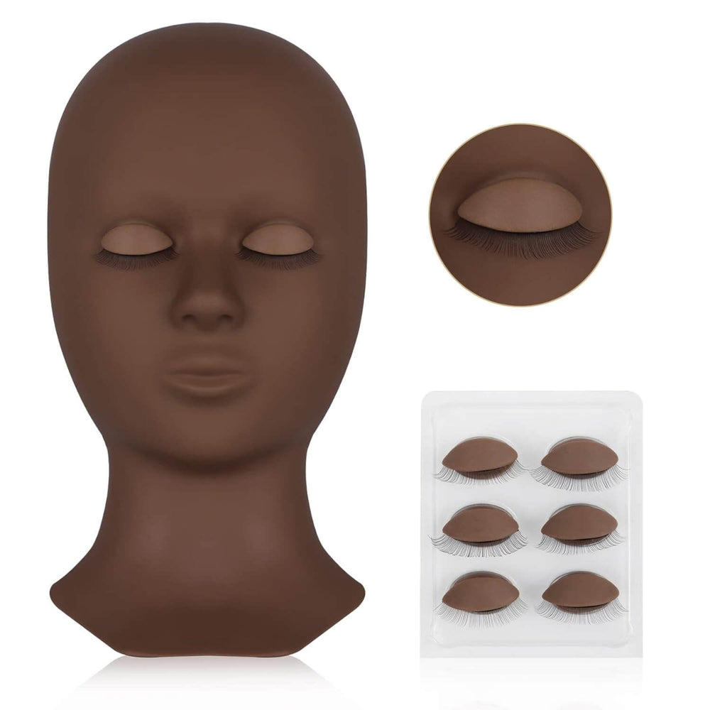 Training mannequin head with removable eyelids, perfect for eyelash extension practice and training.