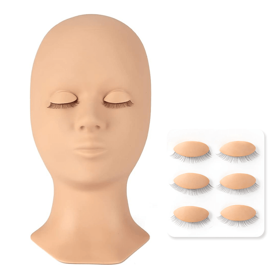 Training Mannequin Head with Replacement Eyelids for eyelash extension practice 