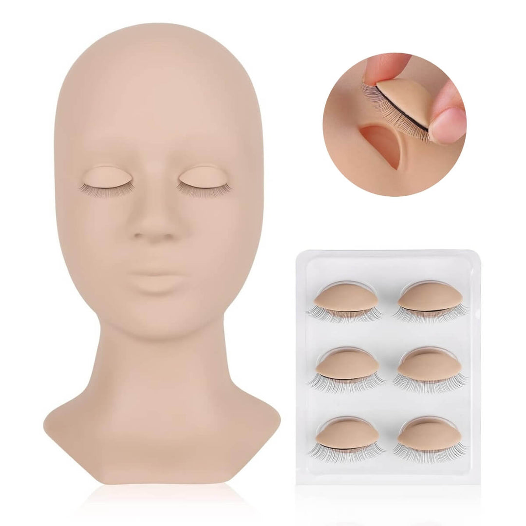 Training Mannequin Head with Eyelash Extensions and Replacement Eyelids for Lash Practice