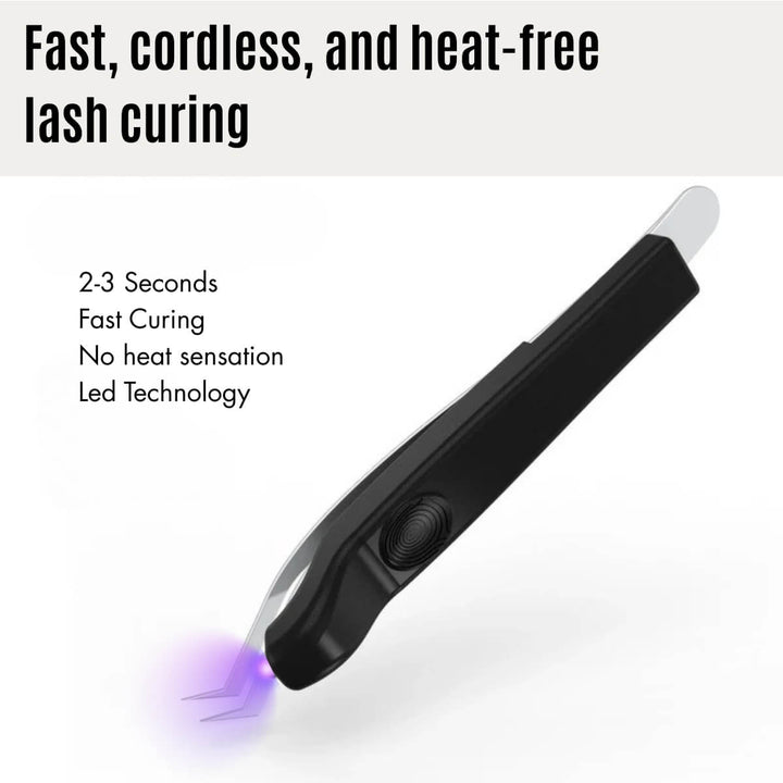 This cordless Mini UV Tweezer lamp offers fast, heat-free lash curing in 2-3 seconds using LED technology for efficient application.