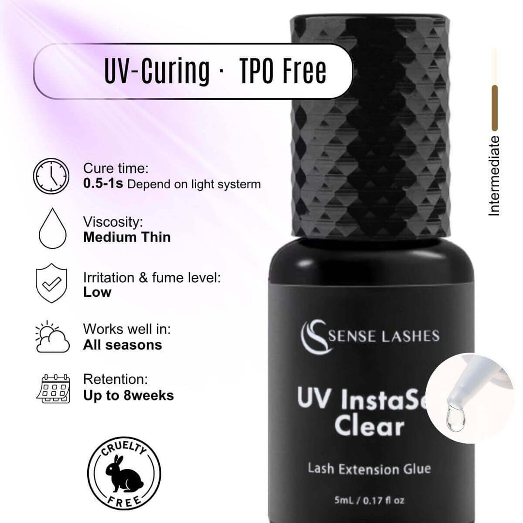 SenseLashes Lighting UV lash adhesive bottle, 5ml, UV-curing TPO-free, medium thin, black