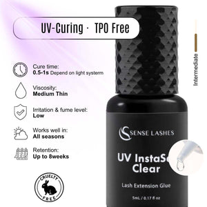 SenseLashes Lighting UV lash adhesive bottle, 5ml, UV-curing TPO-free, medium thin, black