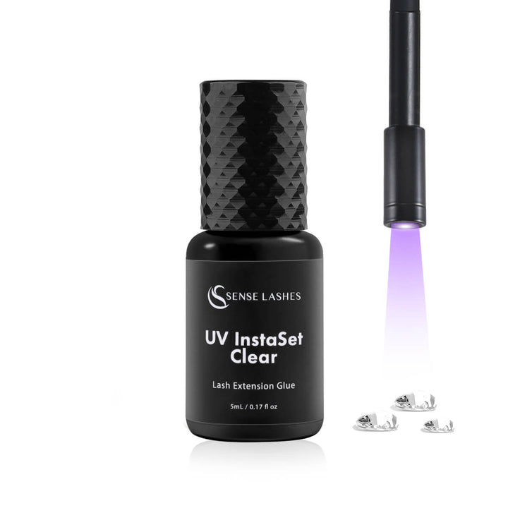 SenseLashes Lightning UV lash adhesive 5ml bottle with UV curing light