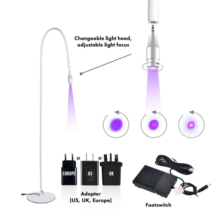 Sense Lashes UV Lash Lamp, adjustable focus, foot switch and interchangeable head