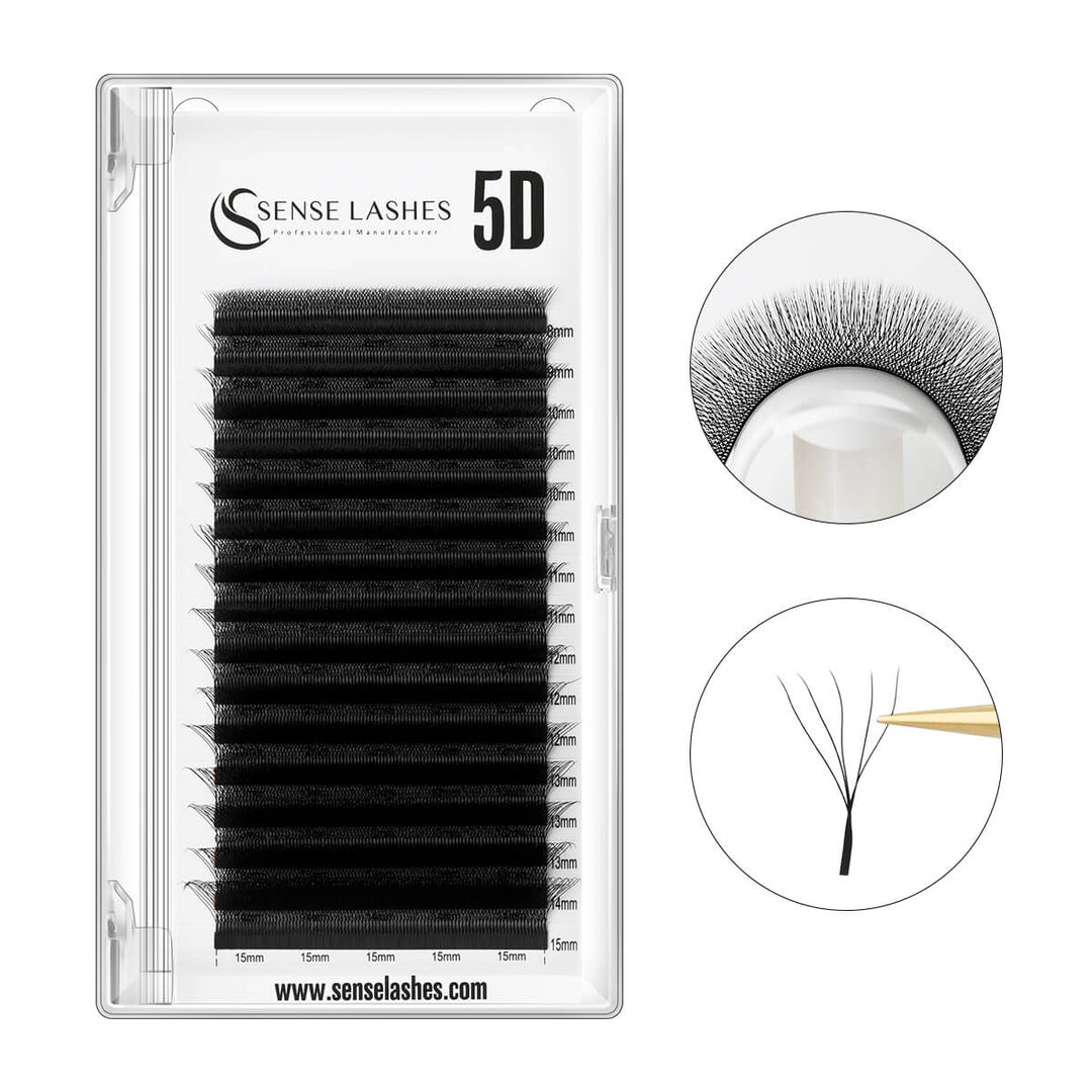 SenseLashes W-5D volume fan lashes, black, professional eyelash extension, Nano PBT, product details.